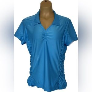 Athleta Birdie Polo Shirt 426902 Blue Ruched Athletic Top Size XL